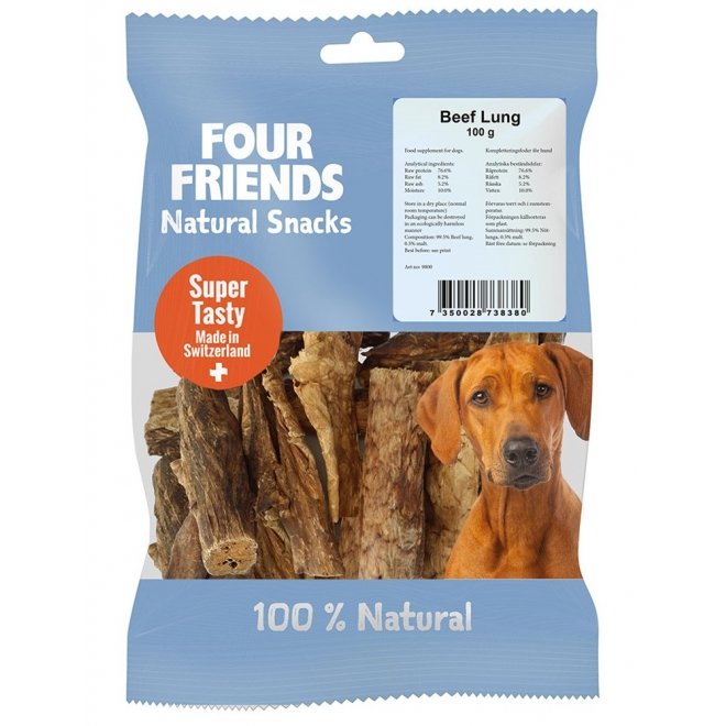 FourFriends Dog Natural Snack Beef Lung (100 g) Hund - Hundegodteri - Tyggepinner