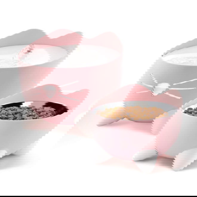 Catit Pixi Combo sett Drikkefontene & Hevet Matskål Rosa