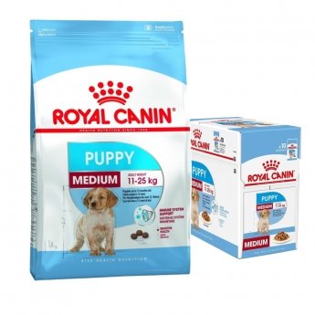 Royal Canin Medium Puppy Torrfoder 15 kg + Multipack Våtfoder