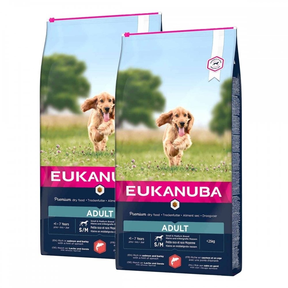 Läs mer om Eukanuba Adult Small & Medium Breed Salmon&Barley 2 x 12kg
