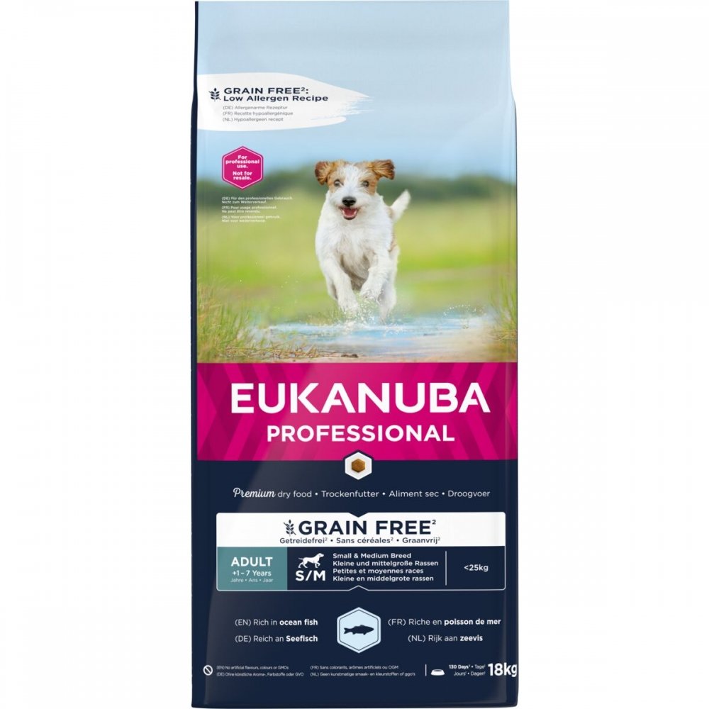 Läs mer om Eukanuba Dog Adult Grain Free Small & Medium Ocean Fish 18 kg