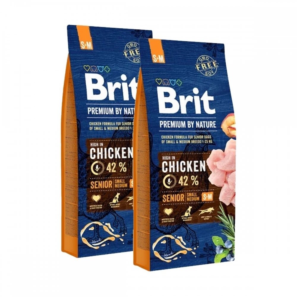 Läs mer om Brit Premium By Nature Dog Senior Small & Medium Chicken 2x15 kg