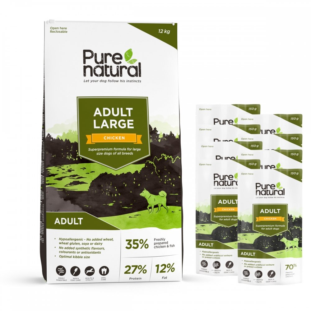 Purenatural Dog Adult Large 12 kg + Multipack Våtfoder