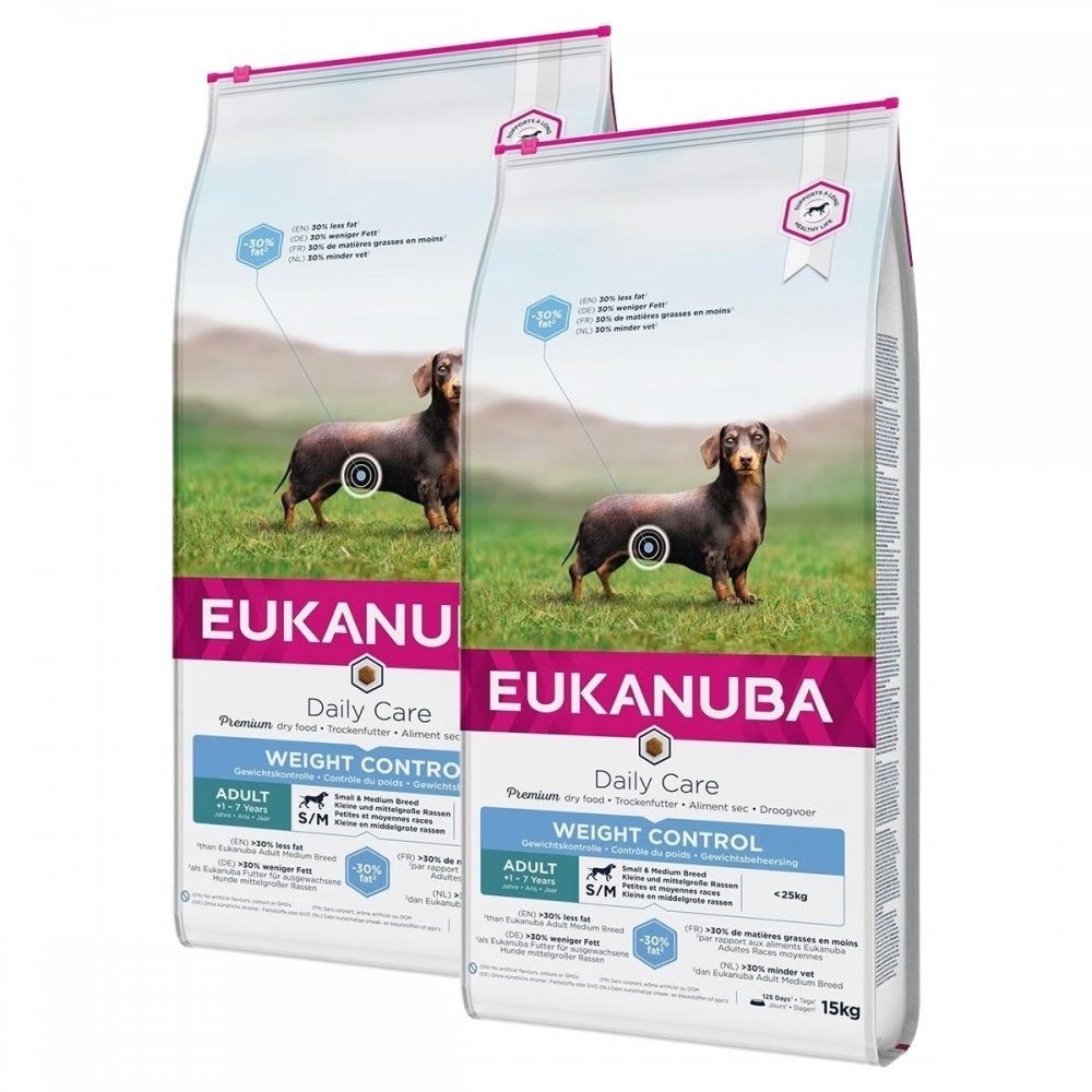 Läs mer om Eukanuba Dog Daily Care Adult Weight Control Small & Medium Breed 15 kg 2 x 15 kg
