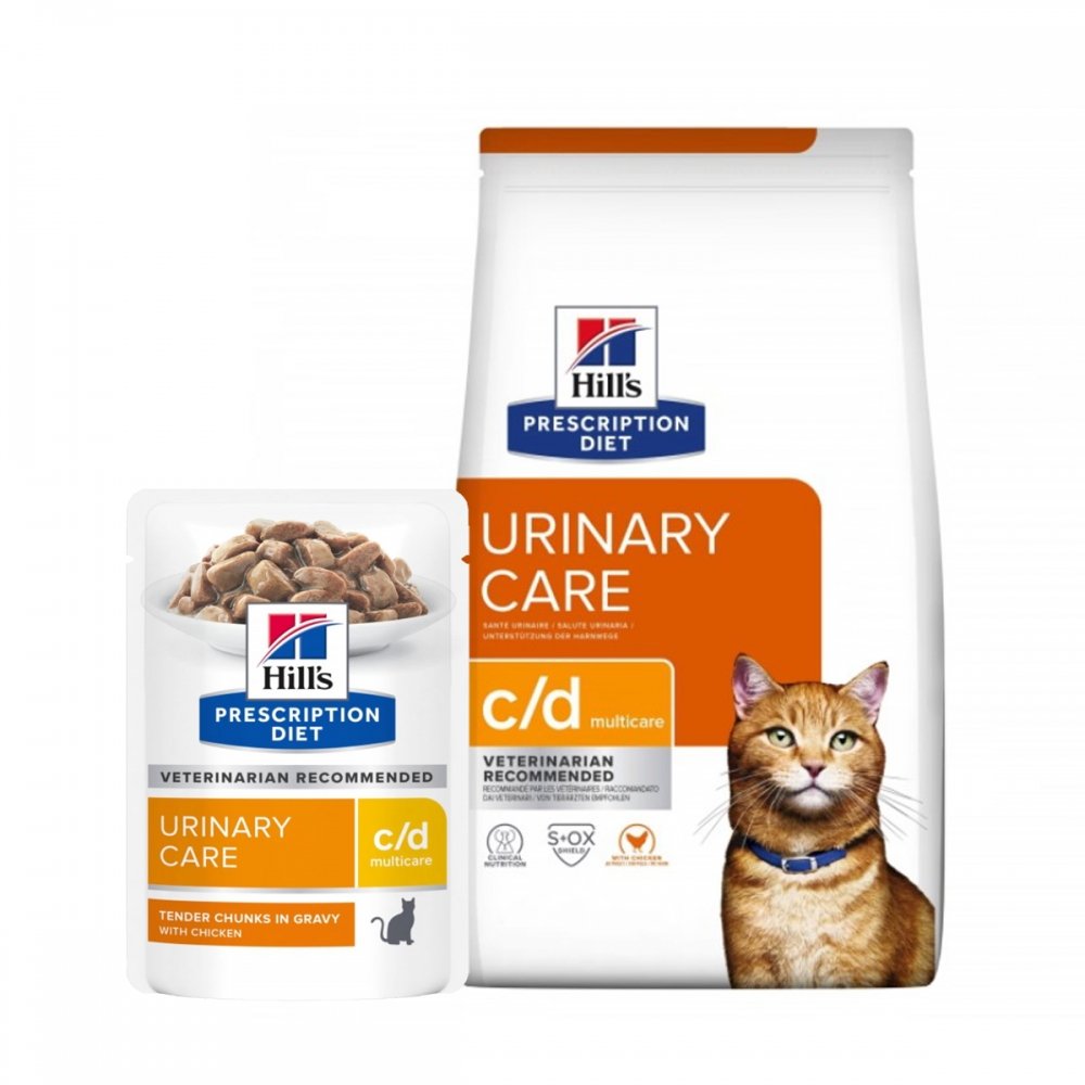 Hill's Prescription Diet Feline c/d Urinary Care Multicare Chicken Torrfoder 12 kg & Våtfoder 12x85 g