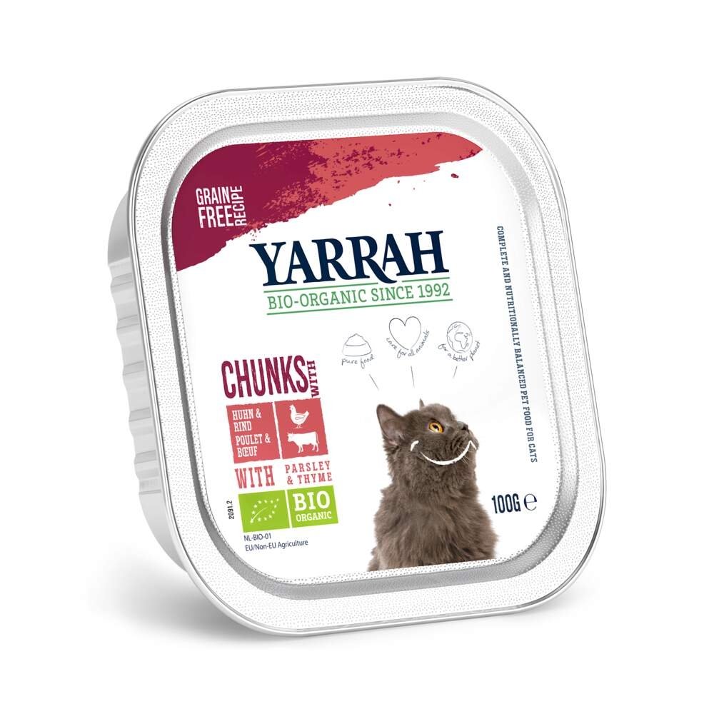 Läs mer om Yarrah Organic Cat Chicken & Beef Chunks Grain Free 100 g
