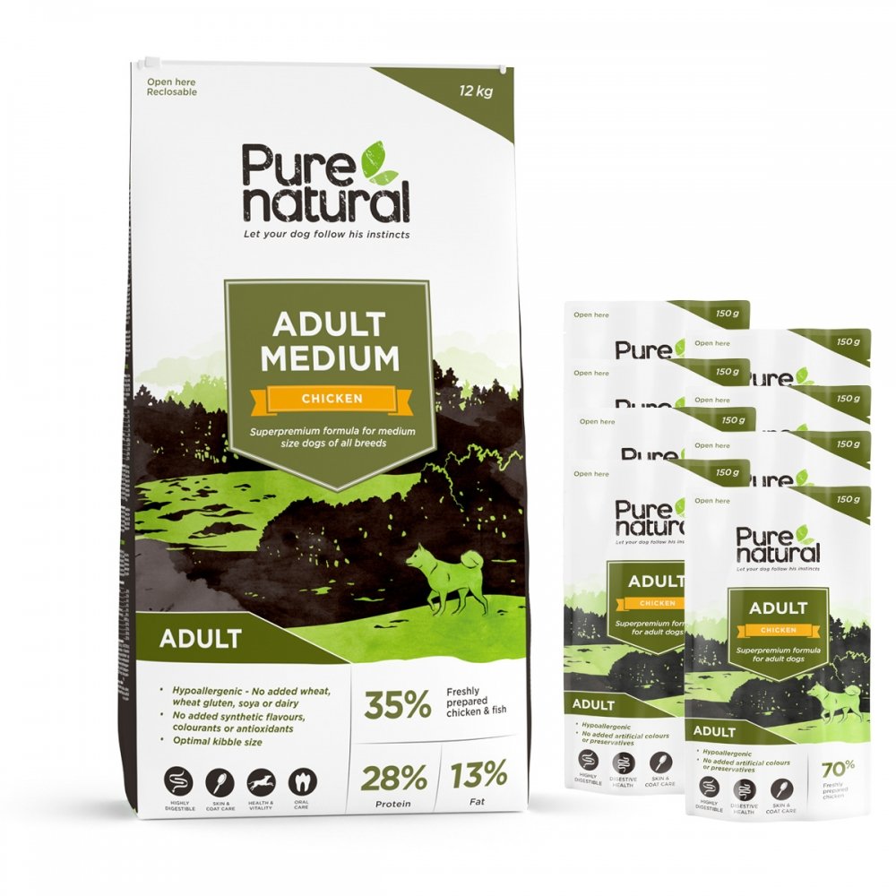 Purenatural Dog Adult Medium Chicken + Multipack våtfoder