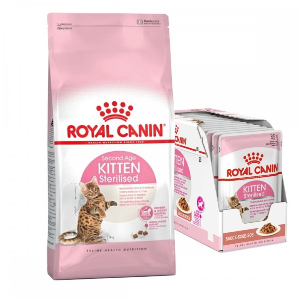 Royal Canin Kitten Sterilised Torrfoder 2 kg + Multipack Våtfoder