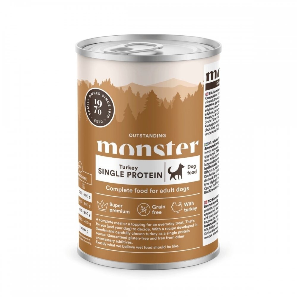 Läs mer om Monster Dog Adult Single Protein Turkey 400 g