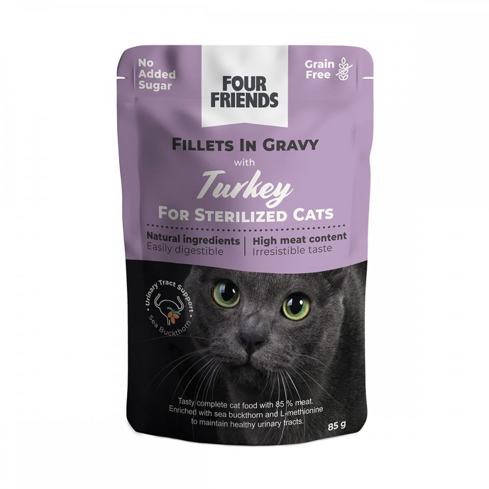 Läs mer om Four Friends Cat Sterilized Turky in Gravy 85 g