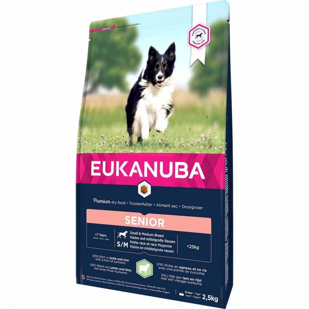 Läs mer om Eukanuba Dog Senior Small & Medium Breed Lamb & Rice (2,5 kg)