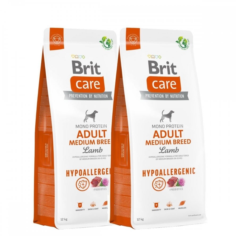 Läs mer om Brit Care Dog Adult Medium Breed Hypoallergenic Lamb 2x12 kg