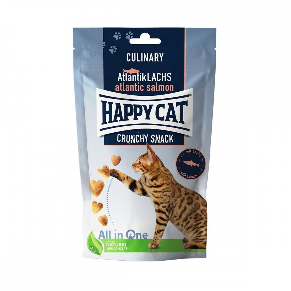 Läs mer om Happy Cat Crunchy Kattgodis Lax och Ärtor 70 g
