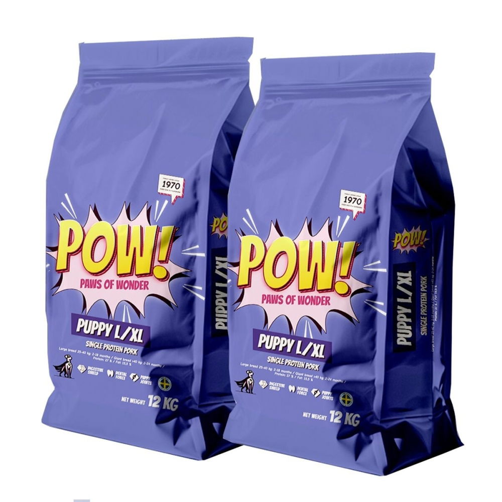 POW! Dog Puppy Large/X-Large Pork 2×12 kg