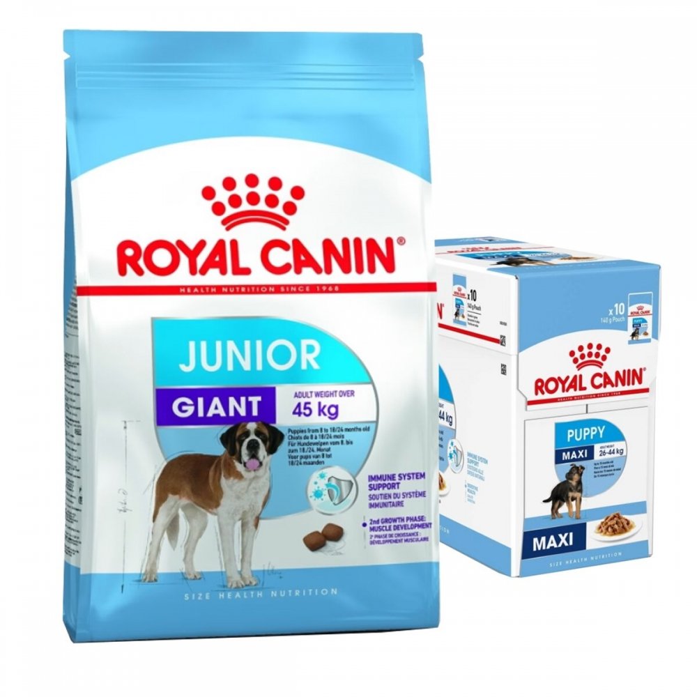 Royal Canin Giant Junior Torrfoder 15 kg + Multipack Maxi Puppy Våtfoder