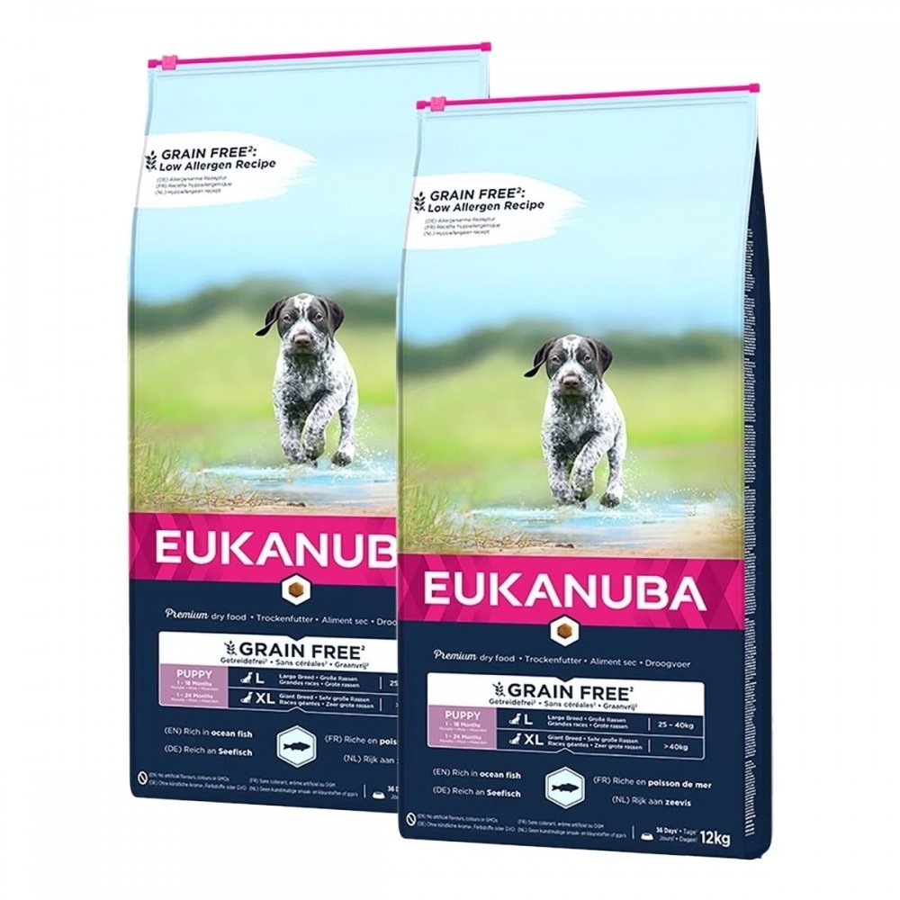 Läs mer om Eukanuba Puppy Grain Free Large & Extra Large Breed Ocean Fish 2 x 12kg