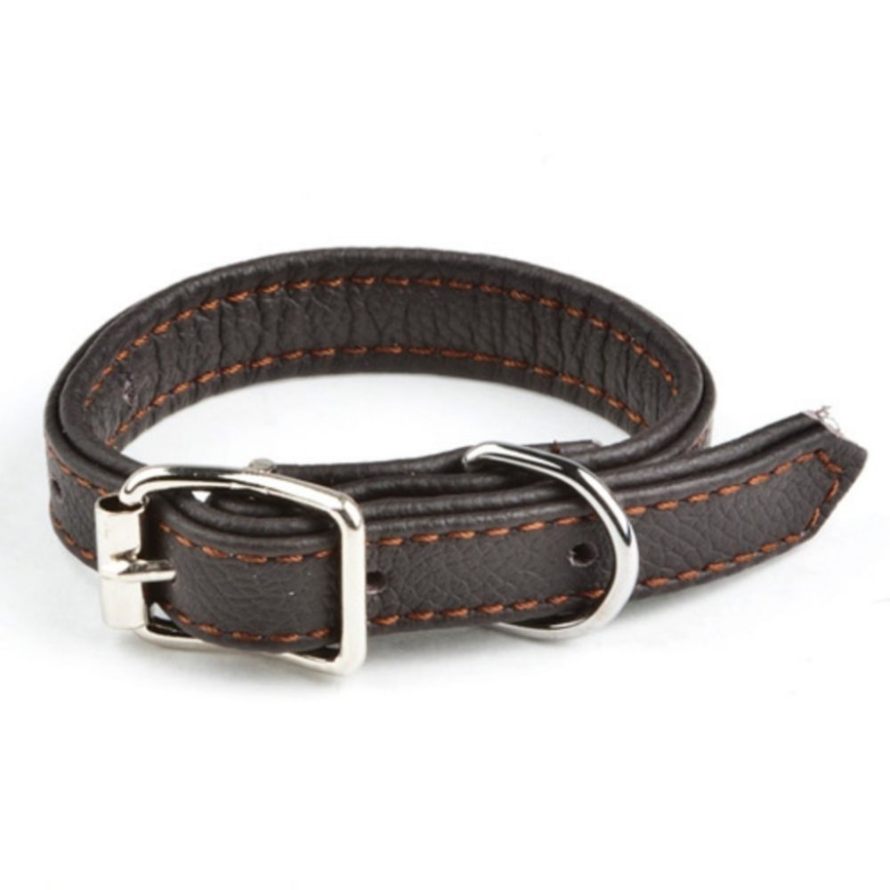 Läs mer om Feel Leather Vadderat Läderhalsband Brun (1,8 x 55cm)