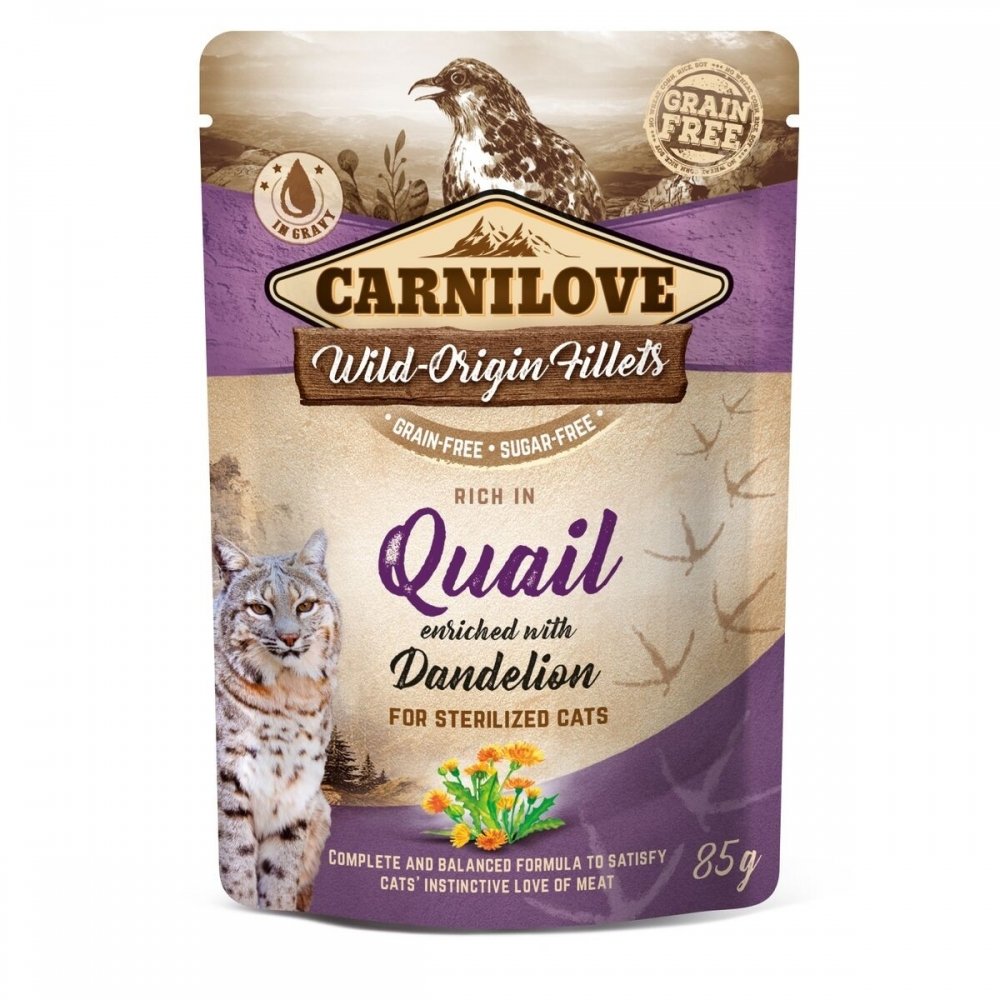 Läs mer om Carnilove Cat Sterilized Quail & Dandelion 85 g