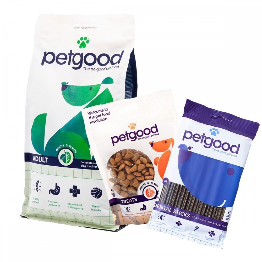 Petgood Startpaket Adult Insektsfoder 2 kg+Dentaltugg+Hundgodis