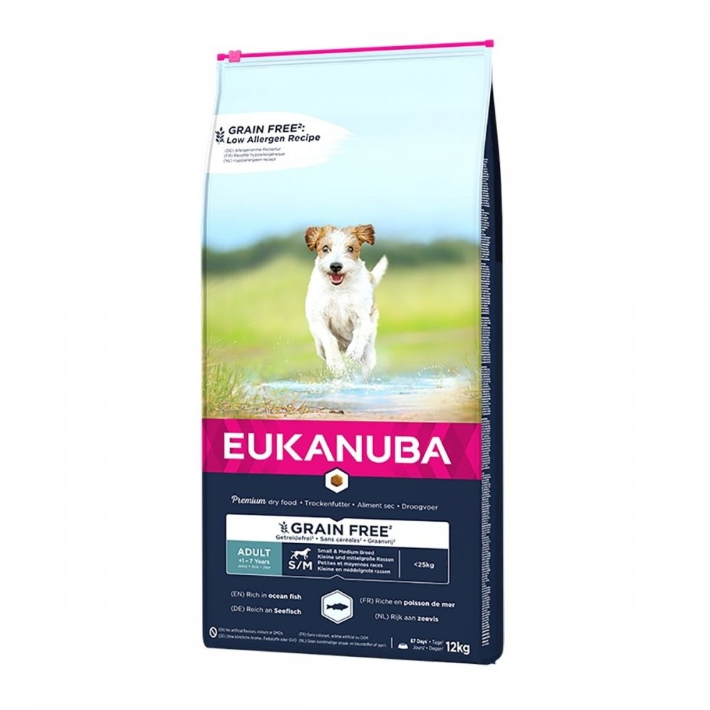 Läs mer om Eukanuba Dog Grain Free Adult Small & Medium Breed Ocean Fish (12 kg)