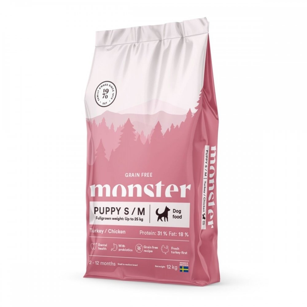 Monster Dog Puppy Small & Medium Grain Free Turkey & Chicken (12 kg)