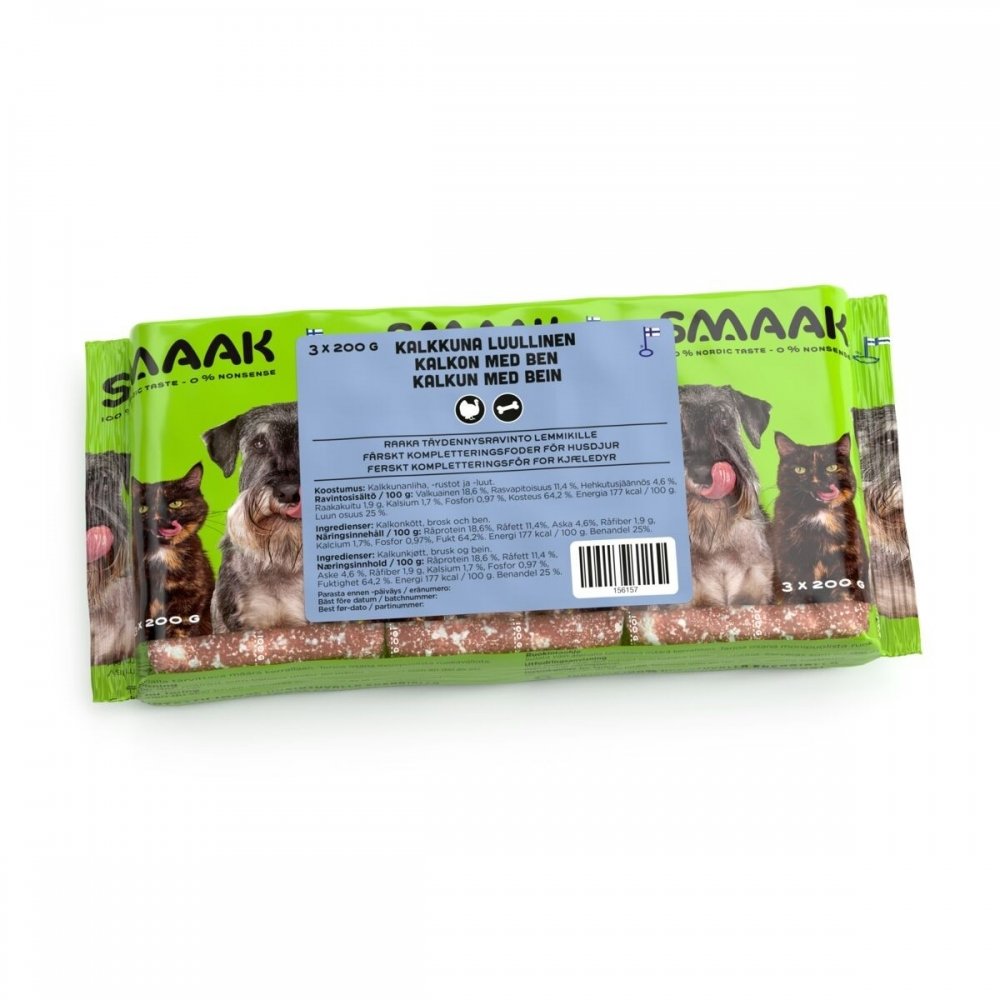 SMAAK Raw Complementary Turkey Minced with Bones 500 g (3 x 200 g)
