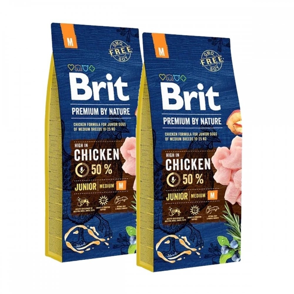 Läs mer om Brit Premium By Nature Dog Junior Medium Chicken 2x15 kg