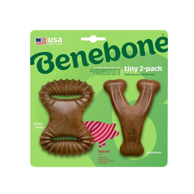 Benebone 2-pack Dentaltugg och Wishbone med Baconsmak XS