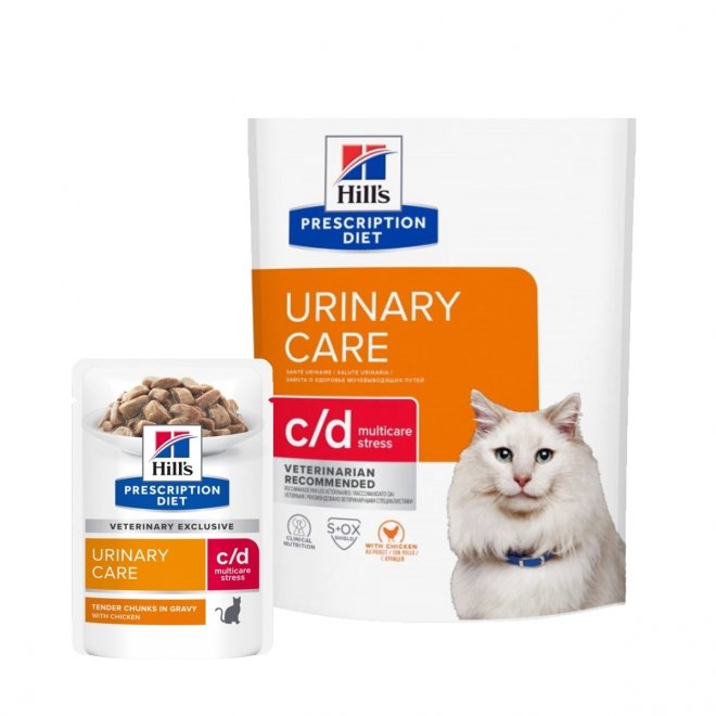Hill&#39;s Prescription Diet Feline c/d Urinary Care Multicare Stress Chicken Torrfoder 12 kg & Våtfoder 12x85 g